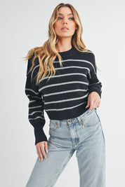 Women's Cropped Striped Pullover Sweater