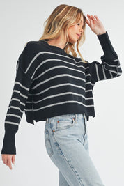 Women's Cropped Striped Pullover Sweater