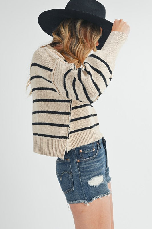 Women's Cropped Striped Pullover Sweater