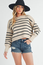 Women's Cropped Striped Pullover Sweater