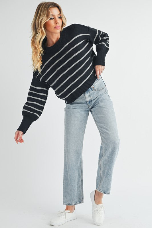 Women's Cropped Striped Pullover Sweater