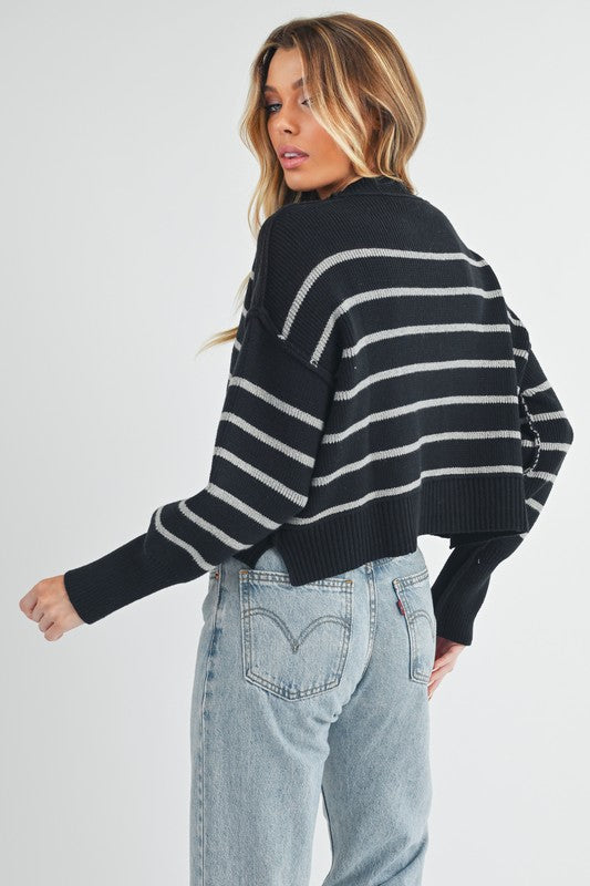 Women's Cropped Striped Pullover Sweater