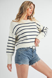 Women's Cropped Striped Pullover Sweater