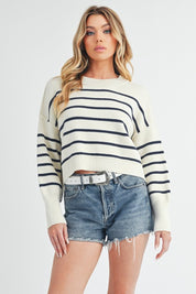 Women's Cropped Striped Pullover Sweater