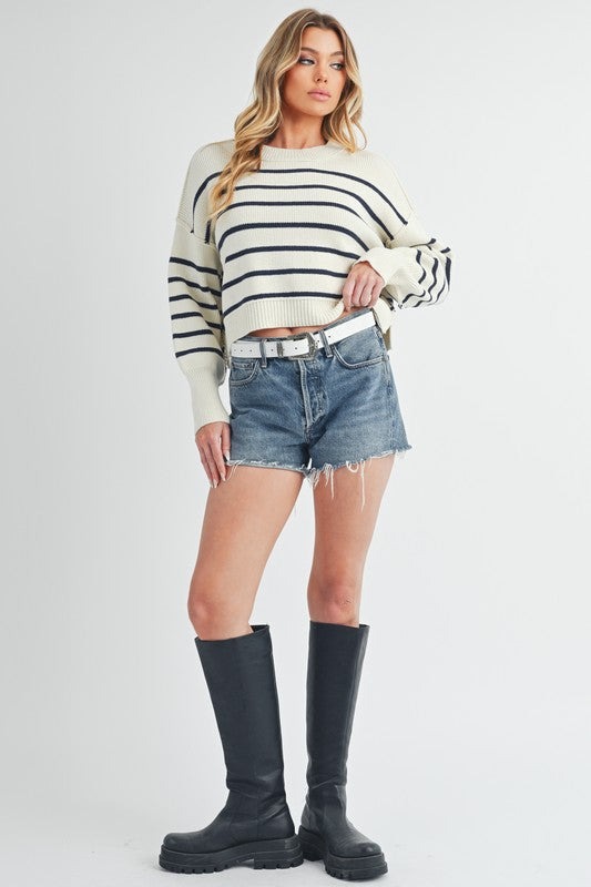 Women's Cropped Striped Pullover Sweater