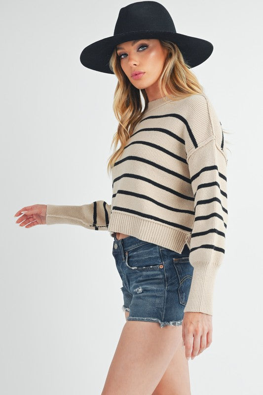 Women's Cropped Striped Pullover Sweater