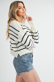 Women's Cropped Striped Pullover Sweater