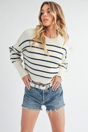 Women's Cropped Striped Pullover Sweater