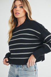 Women's Cropped Striped Pullover Sweater