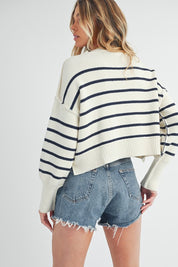 Women's Cropped Striped Pullover Sweater