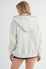 Women's Cozy Full Zip Hoodie with Elegant Picot Stitching