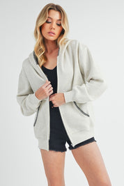 Women's Cozy Full Zip Hoodie with Elegant Picot Stitching