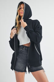 Women's Cozy Full Zip Hoodie with Elegant Picot Stitching