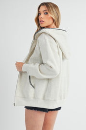 Women's Cozy Full Zip Hoodie with Elegant Picot Stitching