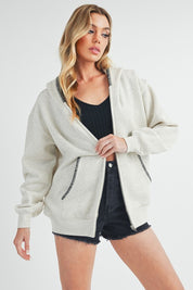 Women's Cozy Full Zip Hoodie with Elegant Picot Stitching