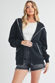 Women's Cozy Full Zip Hoodie with Elegant Picot Stitching