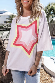 Women's Oversized Star Patched Half Sleeve Tee