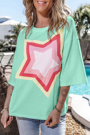 Women's Oversized Star Patched Half Sleeve Tee