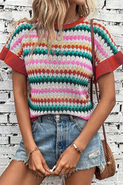 Women's Colorful Textured Sweater with Ruffle Sleeves