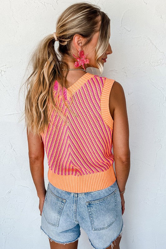 Women's V Neck Chevron Knit Sweater Vest