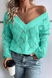 Women's Chic Hollow-Out V-Neck Drop Shoulder Sweater