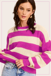 Women's Striped Loose Fit Round Neck Sweater