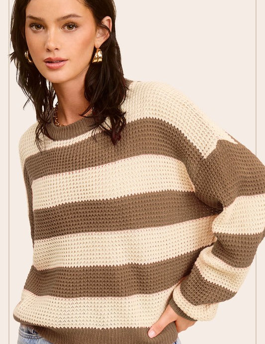 Women's Striped Loose Fit Round Neck Sweater