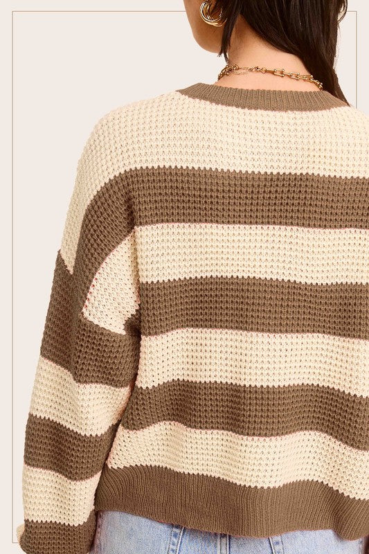 Women's Striped Loose Fit Round Neck Sweater