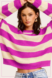 Women's Striped Loose Fit Round Neck Sweater