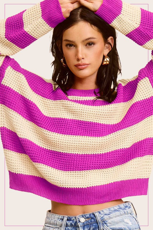 Women's Striped Loose Fit Round Neck Sweater