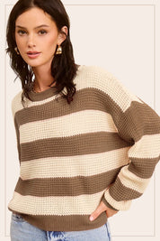 Women's Striped Loose Fit Round Neck Sweater