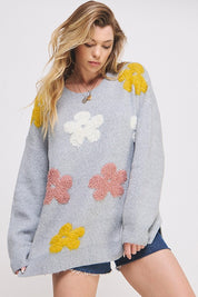 Women's Oversized Floral Graphic Knit Sweater