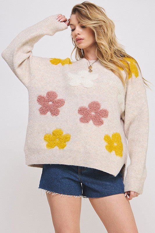 Women's Oversized Floral Graphic Knit Sweater