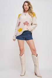 Women's Oversized Floral Graphic Knit Sweater