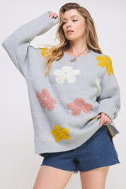 Plus Size Oversized Floral Graphic Knit Sweater