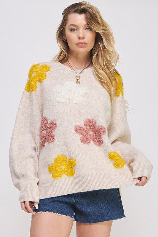 Women's Oversized Floral Graphic Knit Sweater