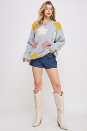 Women's Oversized Floral Graphic Knit Sweater