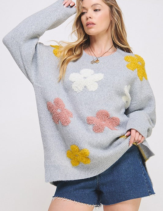 Women's Oversized Floral Graphic Knit Sweater