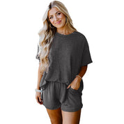 Women Textured Knit Loose Fit Tee and Shorts Set