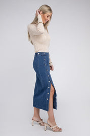 Women's High Waist Stretch Midi Denim Skirt