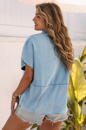 Women's Sky Blue Oversized Denim Blouse