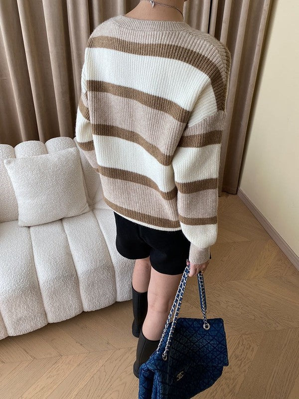 Women's Striped Round Neck Knit Sweater