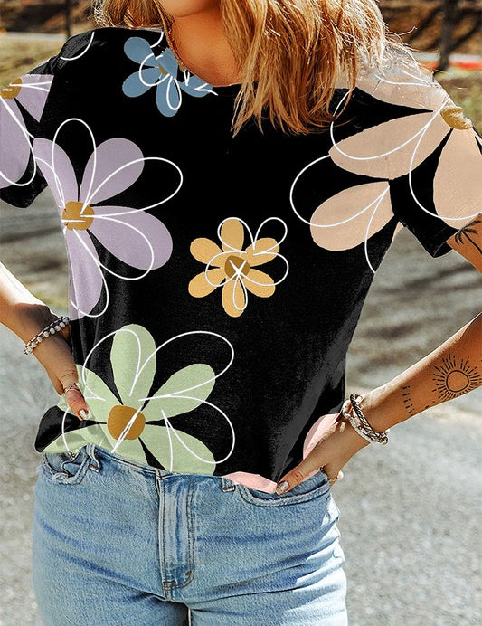 Women's Flower Print Casual Tee