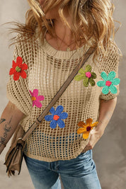 Women's Crochet Flower Hollow Out Sweater T-Shirt