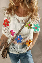 Women's Crochet Flower Hollow Out Sweater T-Shirt