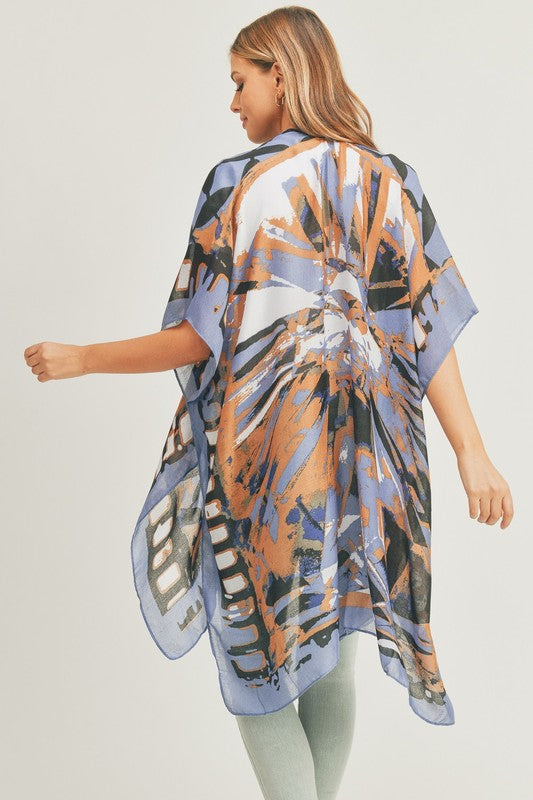 Women's Ombre Front and Geometric Back Print Kimono