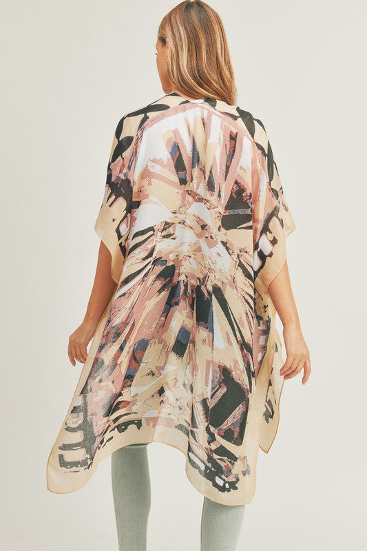 Women's Ombre Front and Geometric Back Print Kimono