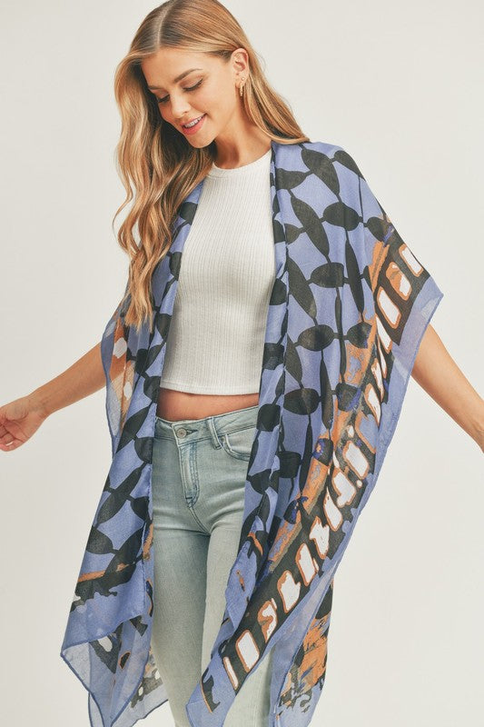 Women's Ombre Front and Geometric Back Print Kimono