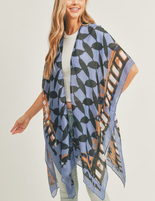 Women's Ombre Front and Geometric Back Print Kimono