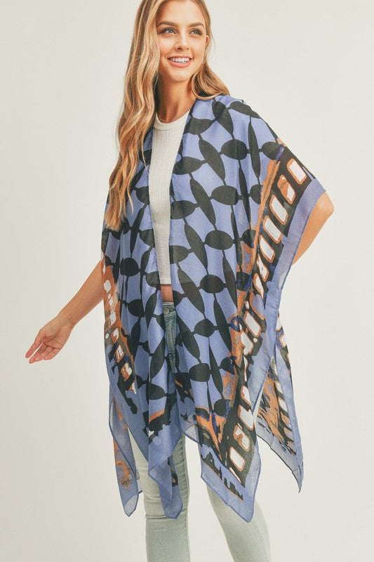 Women's Ombre Front and Geometric Back Print Kimono